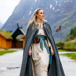 Leonardo Carbone Embroidered Cloak Damia With Fibula, Grey 11 Leonardo Carbone Embroidered Cloak Damia With Fibula, Grey -Viking Clothing Shop embroidered cloak damia with fibula grey 3