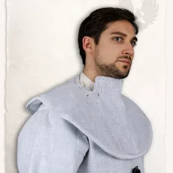 Mytholon Gambeson Hood And Collar Aulber Linen White -Viking Clothing Shop gambeson hood and collar aulber linen white 2