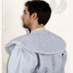 Mytholon Gambeson Hood And Collar Aulber Linen White -Viking Clothing Shop gambeson hood and collar aulber linen white 3